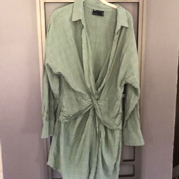 ASOS Sage, green long shirt, dress/tunic top size 14 gathered - Picture 1 of 5